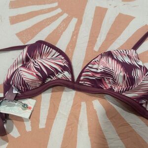 Maaji Maroon and White Leaf Print Bikini Top